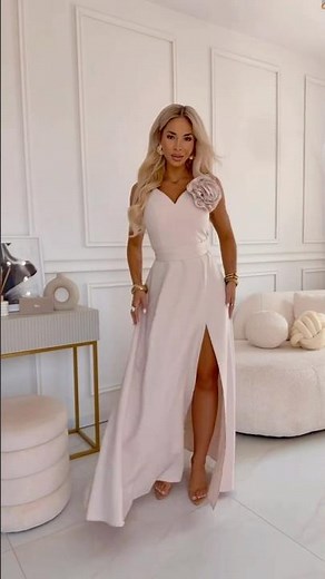 Light Beige Maxi Dress with 3D Rose - Elegant Polish Fashion by numoco | 669-3 | #fashion #numoco