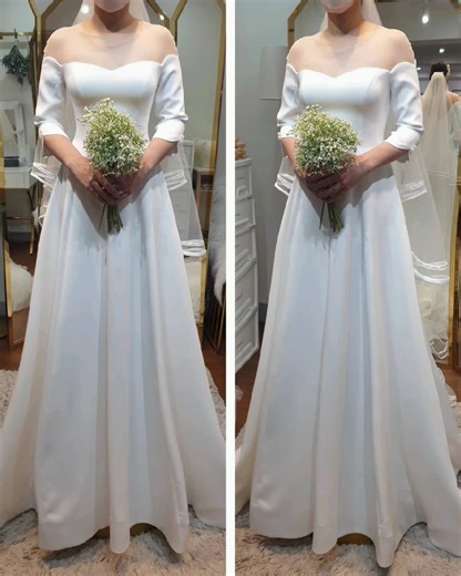 So simple but insanely elegant! These chic, minimalist wedding dresses were made for stealing the spotlight. Style "Leighton" An illusion sweetheart neckline with decadent hand beading features a mix of sequins and pearls. This new butterly off the shoulder sleeves is so stylish. Style "Primrose" An off-the-shoulder neckline with detachable sheer-skirt is universally flattering and is appropriate for all types of wedding venues. Offering a thoughtful, traditional touch to this perfect combinatio