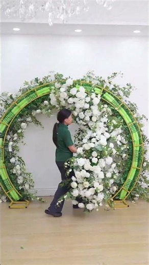 White Rose With Green Wedding Round Arch Decor Floral Arrangement#flowers #rose #wedding #diy