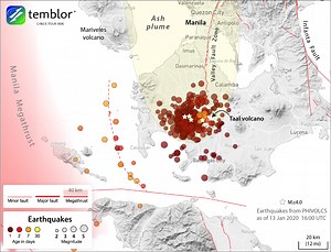 Ang Pagsabog ng bulkang Taal ng Pilipinas na may kasamang lindol at abo - Temblor.net