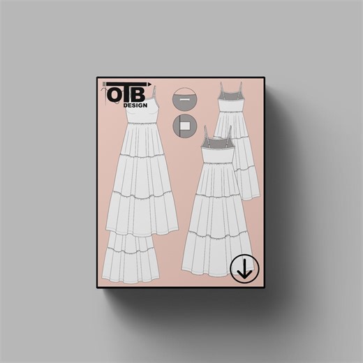 OTB Strappy Tiered Maxi Dress Vector Flat Technical Drawing Illustration Classic Blank Sketch Mock-up Template Design Tech Pack Cad - Etsy