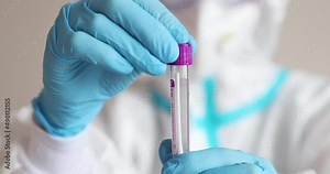 Process of coronavirus PCR antigen testing examination by nurse medic in laboratory lab, COVID-19 swab collection kit, test tube for taking OP NP patient specimen sample, patient receiving test, 4K