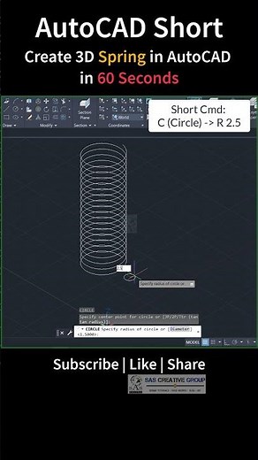 Create 3D Spring in Autocad in 60 Seconds | AutoCAD Exercise 14 | #Shorts #autocad #drawing #cad
