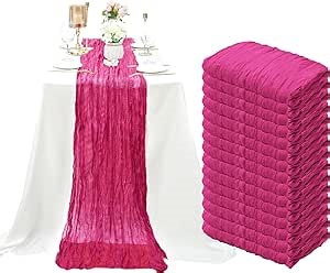15 Pack Cheesecloth Table Runner 10Ft Gauze Cheese Cloth Table Runner 35 x120 Inch Boho Table Runners Holiday Table Cloth for Wedding Birthday Party Baby Bridal Shower Reception Table Décor(Hot Pink)