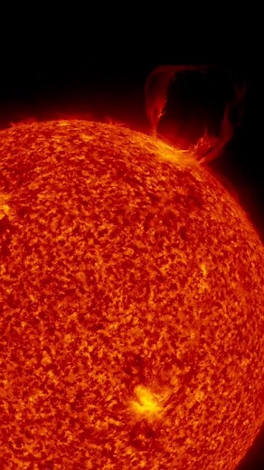 • The Sun Performs for SDO - AIA • Soon after the instruments opened their doors, the Sun began performing for SDO with this beautiful prominence eruption. This AIA data is from March 30, 2010, showing a wavelength band that is centered around 304 Ãâ€¦. This extreme ultraviolet emission line is from singly ionized Helium, or He II, and corresponds to a temperature of approx. 50,000 degrees Celsius. The second movie shows a prominence with larger field of view. Credit: NASA/SDO/AIA | Astronomy Na