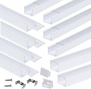Muzata 10Pack 3.3FT/1M Plus-Size LED Channel System for Waterproof LED Strip up to 16mm Width White LED Strip Channel 18x13mm Clear Transparent Cover U103 HT