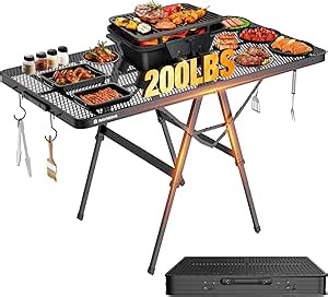 Foldable Grill Table with Mesh Desktop, 200lbs 4Ft Portable Folding Table, Height Adjustable Metal Table for Ourdoor, Camping, Picnic, BBQ and Beach, RV, 47.24" L x 23.62" W