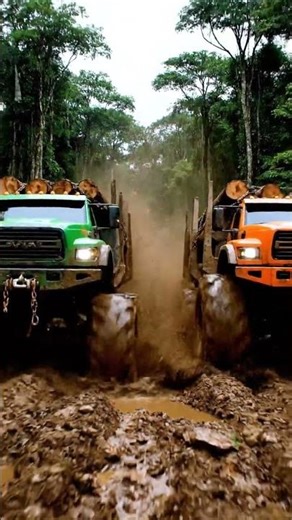 Jungle Logging Showdown: Monster Trucks vs. Deep Mud!