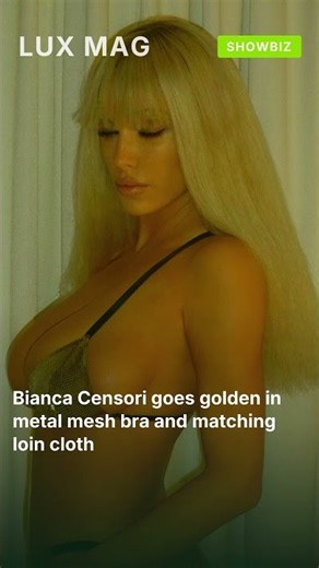Bianca Censori goes golden in metal mesh bra and matching loin cloth #shorts