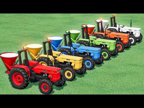 Lime Work With Mini Fiat Tractor - Transporting TRUCKS Of Colors | Farming Simulator 22