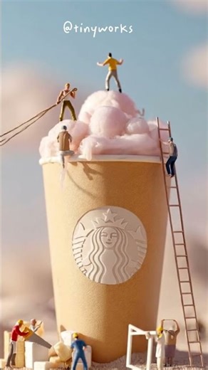 Tiny People Crafting a Colorful Cafe Drink