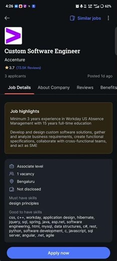 Accenture Hiring 🔥 Custom Software Engineer | Bangalore | 3–8 Years Experience