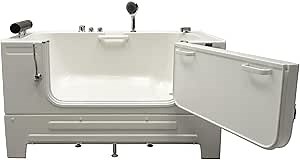 Neptune Sit-In Soaking Tub with Hoyer Lift Compatible Skirt, Right Side Drain | Slide-In Tub | Ideal for Transfer From Wheel-chairs | Safety Grab Bars | Overflow Protection |