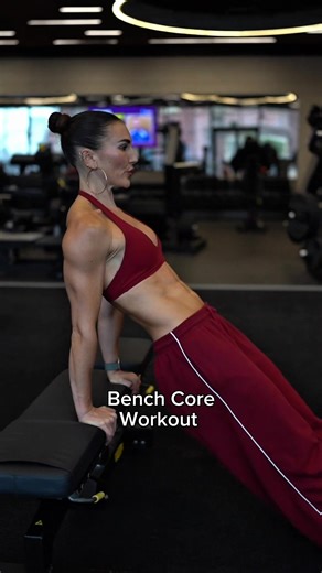 Bench Core Workout 🔥 Outfit: @Oner Active Halter Bra and Jersey Straight Leg Joggers in Ruby Red ❤️ Code: HAYLEY to save 🫶🏻 More Workouts and Programs are on my App @Grow Girl 💪🏼 7 Day Free Trial Link in Bio #abs #core #corestrength #coreworkout #abworkout