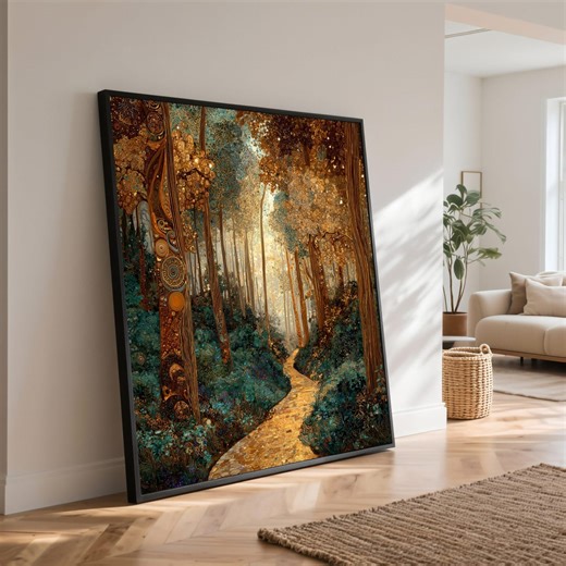 Golden Light Forest Canvas Art, Abstract Woodland Pathway - Etsy