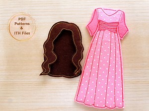 Long Dress and Curly Hair for Felt Doll, ITH Felt Doll, in the Hoop Doll, Machine Embroidery Design, Felt Toys - Etsy