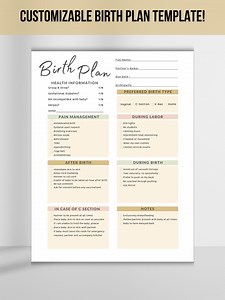Birth Plan Template|birth Plan|birth Plan Template Editable|visual Birth Plan|birth Preferences Template|customizable Birth Plan - Etsy