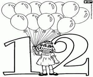 The number twelve from Sesame Street coloring page printable game