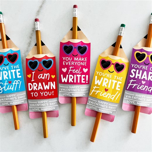 Valentine Pencil Holder Tag for Kids, Write Valentine Pencil Labels, Non Candy Classroom Preschool Valentine's Day Cards, Edit With Canva - Etsy