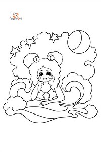 Coloriage - Sirène et lune ♥ En ligne ou imprimer