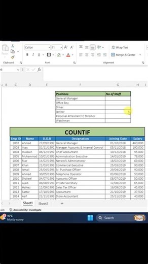 COUNTIF Function in Excel | Excel Tips & tricks #shorts #excel