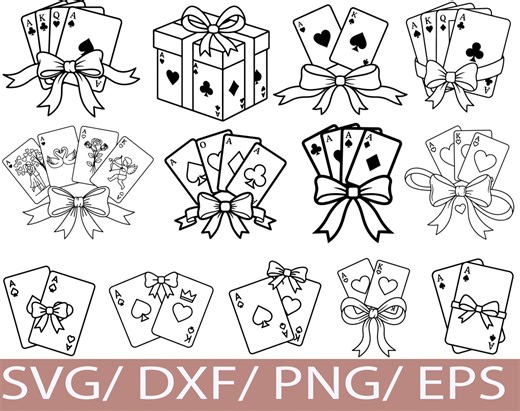 Playing Cards SVG Bundle | Bow Illustrations, Casino Style (Digital Download)