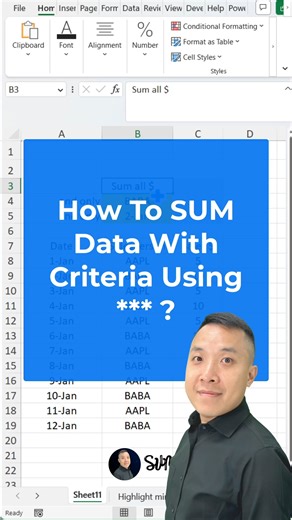 How To SUM Data With Criteria Using *** ? If you want to master Excel for business analysis 👇 ————— Here’s how I can help you☀️: Master Excel for business analysis in one course. Simpler. Clearer. No Fluff. https://www.sun-lau.com #Excel #excel | Sun Lau - Excel Analytics OS course