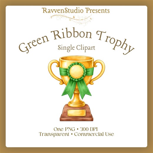 Gold Trophy Clipart Single - Green Ribbon Bow - Golden Sports Award - Race Gymnastics Golf - Commercial Use (digital Download) - Etsy