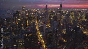 Chicago View and Sears Tower from the John Hancock Building at Sunset