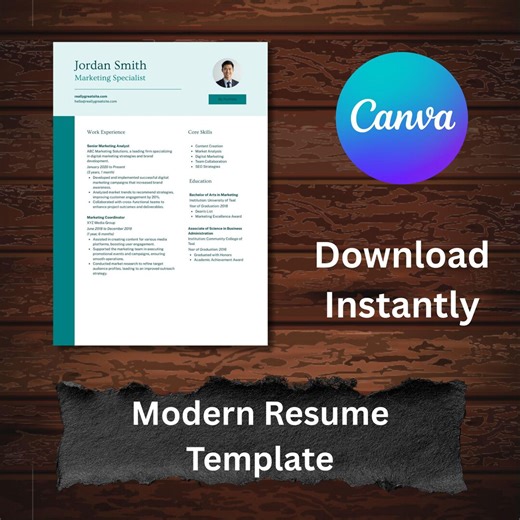 Marketing Resume Template Canva | Marketing Specialist Resume | Modern Professional Resume | Editable One Page Resume Digital Download - Etsy