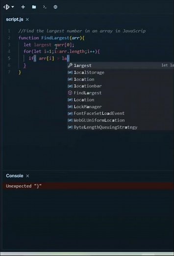 Find the largest number in an array in JavaScript. #javascript #codingshorts #dsa