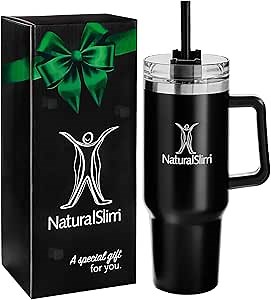 NaturalSlim Insulated Tumblers Limited Edition Stainless Steel 40oz Tumbler with Handle and Straw for Hot & Cold Drink - Thermal Spill Resistant Lid, Vacuum Insulated Water & Coffee Tumbler Travel Mug