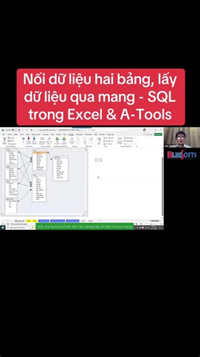 SQL trong Excel - Nối hai bảng với nhau - Tạo báo cáo động - Lấy dữ liệu Excel trong mạng Nối tiếp bài xây dựng CSDL quan hệ - Chạy SQL trong Excel, mình chia sẻ với các bạn bài giảng được trích từ bài giảng của mình gần 180 phút cho một doanh nghiệp. Nội dung bài giảng gồm: Dùng SQL để ghép hai bảng có quan hệ với nhau để lấy dữ liệu. Làm báo cáo chi tiết lọc theo mã hàng có trên sheet. Báo cáo tự co giãn khi thay đổi điều kiện. Cách làm báo cáo động/Dùng SQL lấy dữ liệu từ máy tính trong mạng 