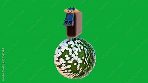Cartoon Cow, Bull 3d animation on a green background. Cow icon animation with key color. 4k video