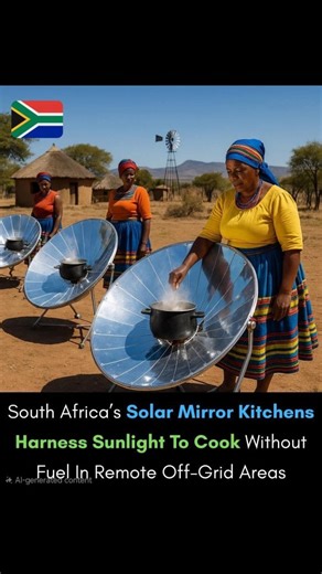 globebuzzdaily on Instagram: "☀️ Solar Kitchens Are Changing Lives in South Africa! 🔥 In rural and off-grid communities across South Africa, women are embracing an incredible innovation — mirror kitchens that cook food using only the power of the sun. These parabolic solar cookers reflect and concentrate sunlight directly into cooking pots, reaching temperatures high enough to boil water, cook meals, and even bake bread — all without firewood, gas, or electricity. 💡 Why It Matters: • ✅ Zero fu