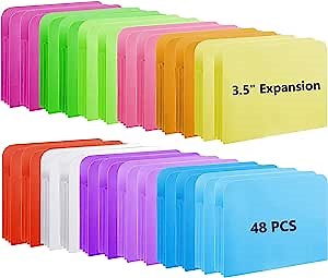 48 Pieces Expanding File Pockets Letter Size 3.5 Inch Expansion File Pocket Large Colored Folder Organizer for Office School Paper Documents Paperwork Filing, 12 Colors