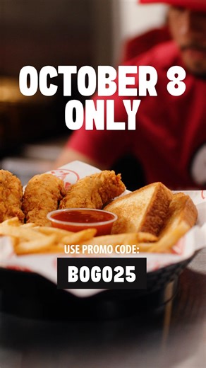 228K views | Buy 1, get 1 FREE Chick's Meals for Slims Half Birthday! Oct. 8th with code BOGO25. 3 tenders, fries, toast, sauce & a drink! | Slim Chickens | Facebook