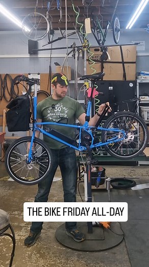Bike Friday on Instagram: "The remarkable folding mechanism of the Bike Friday All-Day E-Bike in action! Developed and demonstrated here by bike builder Willie Hatfield, this design is perfect for travel and adventure. Compact, electric, and oh-so-satisfying! #BikeFriday #AllDayEbike #FoldingBike #TravelBike #ElectricBike #Ebike #BoschEbike #BoschSX #satisfyingvideos"