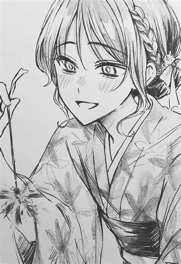 八月の花火: 夏の思い出を描くアナログイラスト