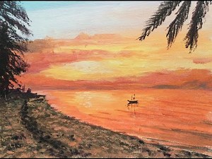 Malen mit Acryl: Romantischer Sonnenuntergang am Meer (Teil 1/2)