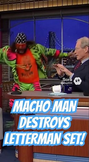 Randy Macho Man Savage Destroys The Set On The David Letterman Show!