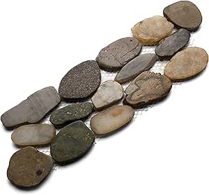 CNK Tile Natural River Stone Polished Pebble Tile Border - 12" x 4" Hand-Sorted Multi-Colored Tiles Bathroom Kitchen Backsplash Shower Outdoor Use - Durable Easy Installation Eco-Friendly - Pack of 1