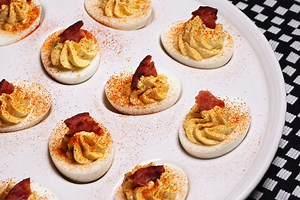 Deviled Eggs with Cornichons and Ham Recipe