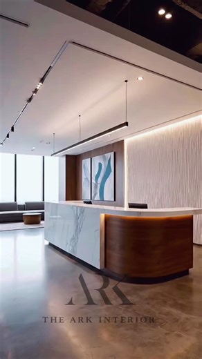 The ARK Interior | Pune Interior Designer on Instagram: "Commercial office interior Guess the square feet area ? Design by @the_ark_interior_ #interiordesign #interior #design #pune #house office corporate commercial interiordesigner designer Maharashtra reception work carpet flooring desk table conference room meeting breakout recreational area glass facade painting marble wooden furniture light paneling fluted"