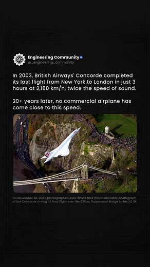 In 2003, Concorde flew its final commercial flight from New York's John F. Kennedy International Airport to London's Heathrow Airport at 1,350 mph - twice the speed of sound. The aircraft crossed the Atlantic in just 3.5 hours. Today's commercial aircraft cruise at approximately 560 mph, significantly slower than Concorde's peak speed. Modern jets like the Boeing 747 and Airbus A380 take around 7 hours to complete the same transatlantic route. As of 2025, no commercial passenger plane has matche