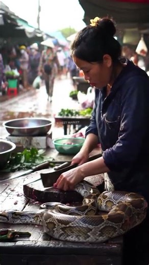 Giant Pythons for Sale at Dirty Asian Wet Market | Realistic Street Scene