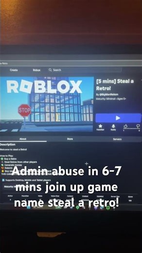 Update on 6-7 mins game name steal a retro! #developer #roblox