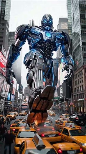 Gaint robot walking through Times Square