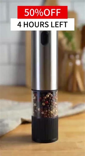 Charge once, use 3 months! One-handed electric grinder, stainless steel body, perfect for steaks & salads. #ElectricPepperGrinder #PepperMill #HomeChef #MealPrep #KitchenGadget