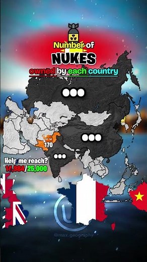 💣 Number of nukes owned by each country 💥 #world #geography #map